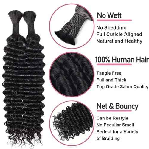 20 Inch Human Braiding Hair 100g Deep Wave Bulk Human hair for Braiding Natural Black Color No Weft Human Hair Bundles Micro Virgin Human Hair Extension for Boho Braids (100g(2bundles), 20 Inch)