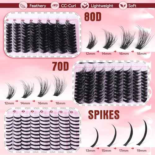 Lash Clusters with Spikes Manga Lash Kit 70D 80D Cluster Eyelash Extensions Kit CC-Curved Wispy Spiky Individual Lashes Kit with Bond Seal Tweezers by ALPHONSE