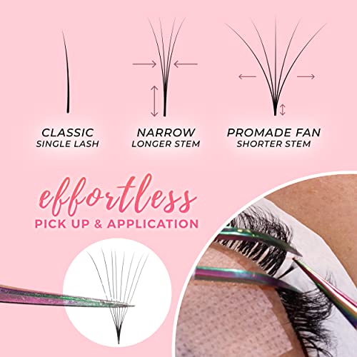 LLBA LashFolio Narrow Promade Fans | Handmade Volume Eyelashes | Multi Selections 5D~10D | C CC D Curl | Thickness 0.03~0.07mm | 8-15mm Length | Long Lasting & Easy Application