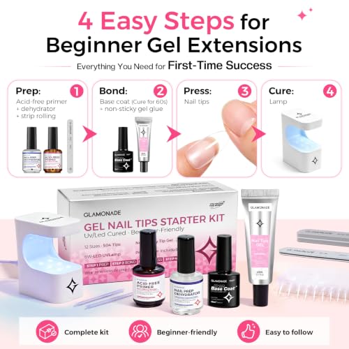 Glamonade Medium Almond Nail Extension Starter Kit - 504 Gel Tips & Tools