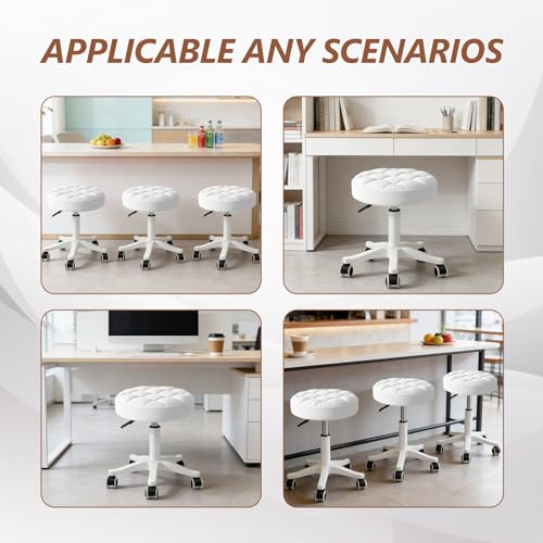 Rolling Stool with Wheels, Height Adjustable Padded Seat, 360 Swivel