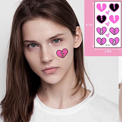 UV Neon Temporary Tattoos 170 Pieces Pink Heart Shaped Shimmer Designs Love Glow In The Dark Tattoos Stickers Flash Fake Waterproof Tattoos for Women Men Body Face Art
