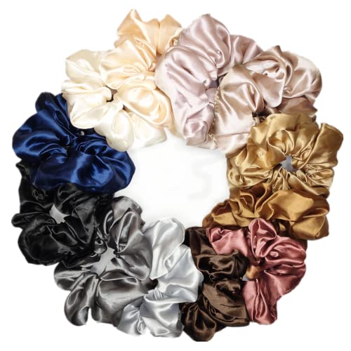 Satin Silk Hair Scrunchies 12 Pack - Soft Elastic Hair Ties