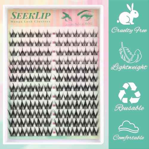SeekLip Lash Clusters Manga Eyelash Clusters C Curl Spiky Natural Cluster Eyelashes 120PCS Anime Natural Look Cluster Eyelash Extensions for DIY at Home (Pulse C-10-14Mix)