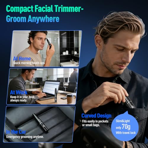Ear and Nose Hair Trimmer with LED Display for Men Women, Painless USB Rechargeable Eyebrow & Facial & Nose Hair Trimmer Clipper, 10000 RPM Precision Tool Professional IPX7 Waterproof Dual Edge Blades