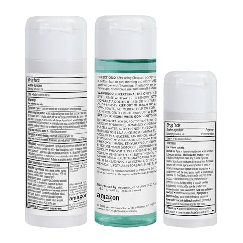 Amazon Basics 3-Step Acne Remedy System Kit - Cleanser, Toner & Treatment