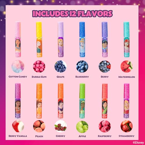 Townley Girl Disney Princess 12-Piece Flavored Kids Lip Gloss Set