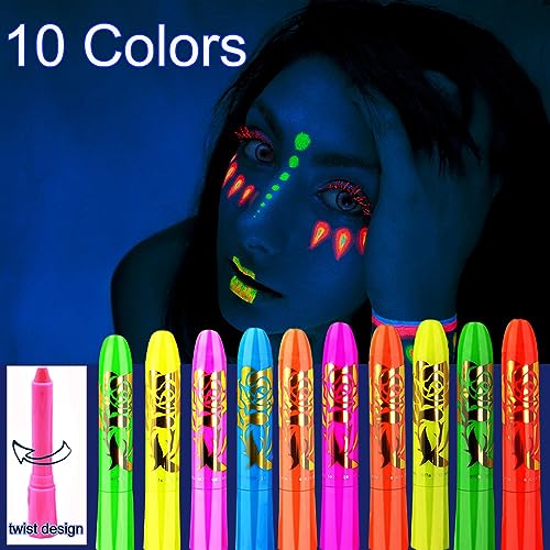 UV Glow Face Paint Kit - 10 Neon Colors for Blacklight Parties