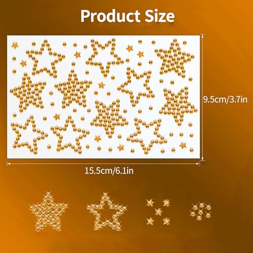Totelux 6 Sheets Star Face Gems Gold Star Rhinestones Face Jewels Stickers Crystal Body Eye Temporary Tattoo for Women Makeup Eid Mubarak New Year Birthday Party Costume Cosplay Accessories