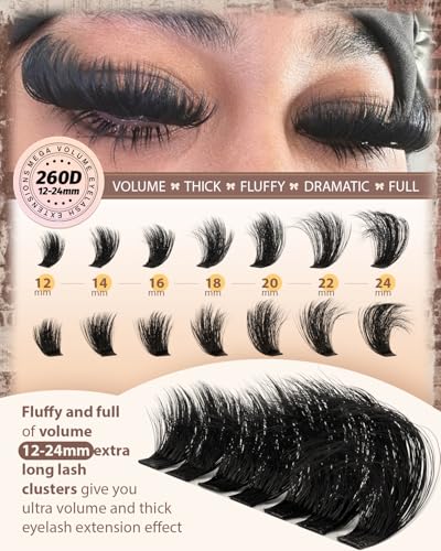 260D Fluffy Lash Clusters 12-24mm D Curl Faux Mink