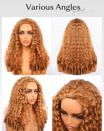 Honey Blonde Burmese Curly Human Hair Half Wig 18 Inch with Drawstring