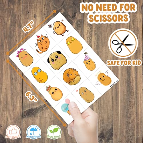 96PCS Potato Temporary Tattoos, 8 Sheets Party Favors