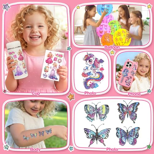 36 Sheet Glitter Temporary Tattoos for Kids, 240 Designs