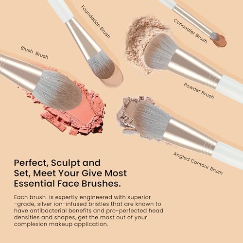 Makeup Brush Set Pearlescent Handles, 14Pcs Vegan Makeup Brushes Synthetic Bristles for Powder Foundation Concealer Blush Contour Eye Shadow Blending,Cruelty-Free,Comestic Brushes with Case