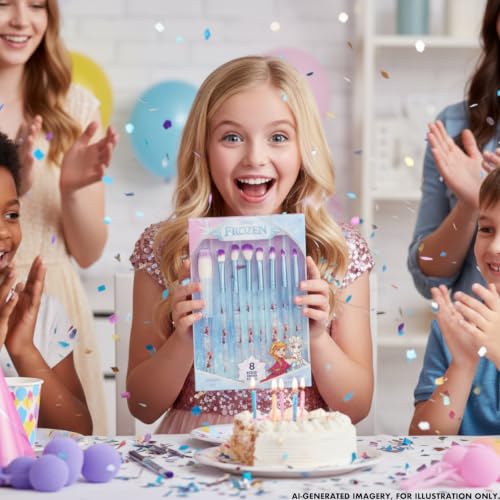 Townley Girl Disney Frozen 8-Piece Kids Makeup Brush Set for Dress-Up Play