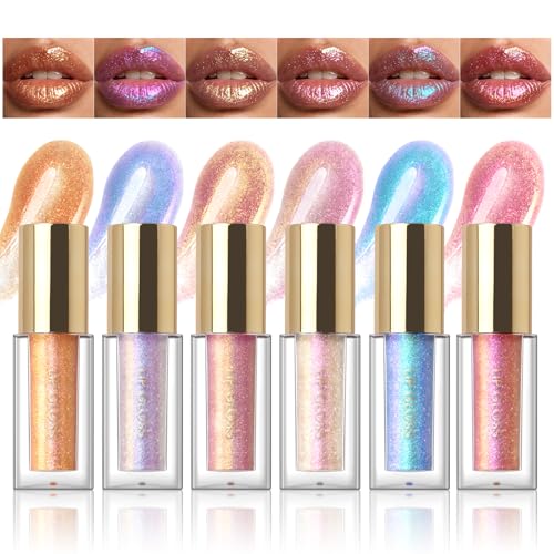 HOSAILY 6-Piece Holographic Chameleon Lip Gloss Set