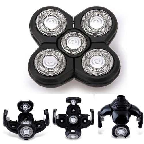 4PCS Shaver Replacement Blades for Head Shaver, 5 Blades Shaver Heads for Bald Men, Head and Face Electric Razor Heads, 2 Cleaning Brush
