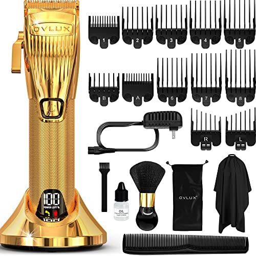 OVLUX Gold Cordless Professional Hair Clippers for Men & Barbers with Guides