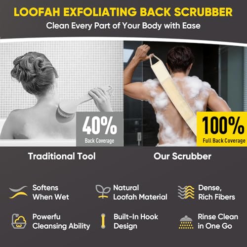 2 Pack Natural Egyptian Loofah Back Scrubber with Handles