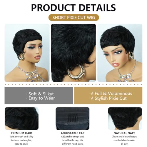 Short Pixie Cut Wig - Brazilian Virgin Human Hair for Black Women