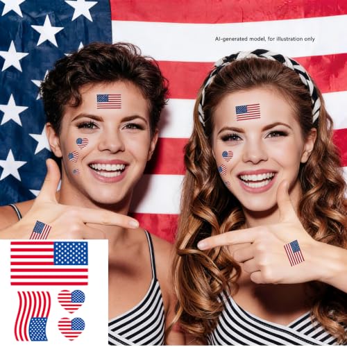 American Flag Temporary Tattoos, 10-Pack Patriotic Face Stickers