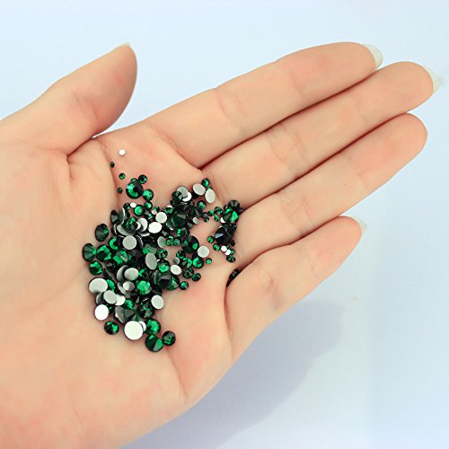 LolliBeads Resin Crystal Round Nail Art Mixed Flat Backs Acrylic Rhinestones Gems,Mix Size 1.5-5 mm, Color Emerold Green (1200Pcs)