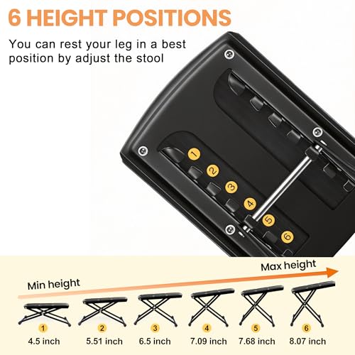 Foldable Pedicure Foot Rest Stand - 6-Height Adjustable Non-Slip Stool