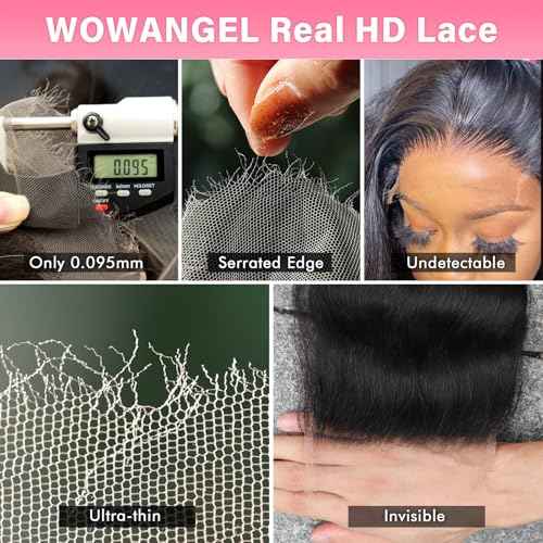 WOWANGEL 5x5 0.095mm Ultra-Thin Skinlike Real HD Lace Frontal & Closure,Body Wave Natural Hairstyles,Pre-Plucked Invisible Hairline,Unprocessed Virgin Human Hair,Invisible Knots HD Lace,12inch
