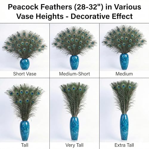40 Pcs Natural Peacock Feathers 28-32 Inch for Vases & Decor