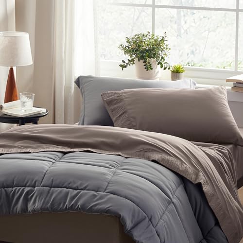 Bedsure Twin Sheets Set - Soft Twin Bed Sheets, 3 Pieces Hotel Luxury Taupe Sheets Twin, Easy Care Polyester Microfiber Cooling Bed Sheet Set