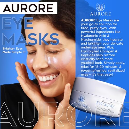 AURORE Under Eye Patches with Hyaluronic Acid, Collagen, Niacinamide - for Puffy Eyes, Dark Circles, Wrinkles, Fine Lines - Hydrating & Brightening, 30 pairs (60 gel patches) - Rejuvenating Eye Masks