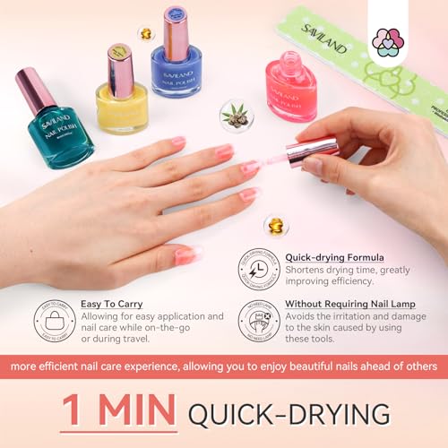 SAVILAND Nail Polish Set Quick-Dry: Summer Jelly Pastel Pink Nail Polish Kit Base-Top Coat 0.34 oz Macarons Candy Transparent Nudes Bluk Nail Polish Non Gel for Finger Toe French DIY Set Women Home