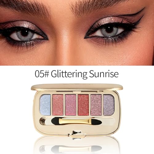 6-Color Glitter Eyeshadow Palette Eye Makeup ? High Pigment Shimmer Metallic Eye Shadow Palettes Eye Makeup For Older Women, Long-Lasting Blendable 05#