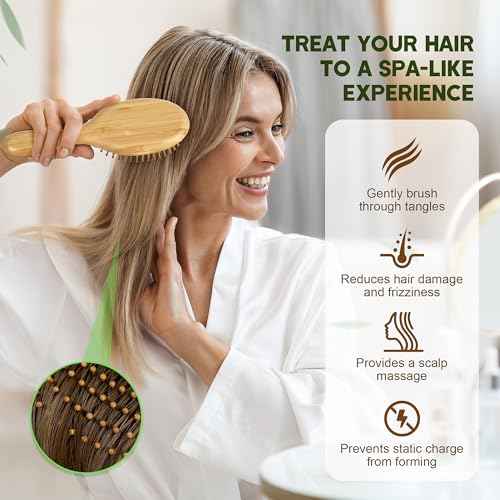 BFWood Bamboo Hair Brush Set, 4 PCS Natural Wooden Combs Paddle Detangling Hairbrush, Wide-tooth and Tail Comb and Mini Paddle Brush for Traveling, Suit for Women & Men