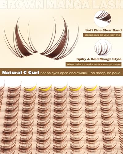 Brown Manga Lash Clusters C Curl 8-16MM Wispy Spiky
