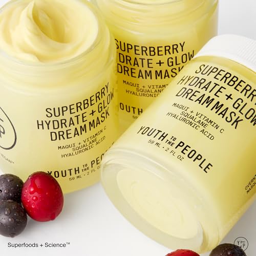 Youth To The People Superberry Dream Mask - Hyaluronic Acid + Vitamin C Face Moisturizer + Overnight Facial Mask, Hydrates + Plumps + Brightens Skin, Evens Skin Tone, For Dry + Dull Skin, Non-Greasy