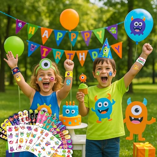 72PCS Monster Party Set - 48PCS Temporary Tattoos & 24PCS Slap Bracelets - Fun Monster-Themed Birthday Supplies, Baby Shower Gifts, Classroom Rewards & Party Decorations for Kids (Boys & Girls)