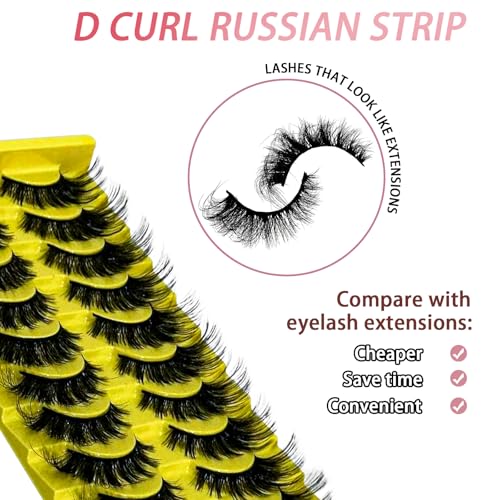 Fake Eyelashes Fluffy Lashes D Curl Faux Mink Lashes Cat Eye Lashes Wispy Fake Lashes Fox Eye Manga Lashes Volume Strip Lashes 10 Pairs Pack by YILATAO (10Pairs-huangse-w68)