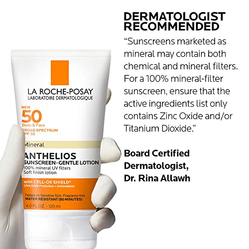 La Roche-Posay Anthelios Mineral Sunscreen SPF 50 Gentle Lotion | Broad Spectrum SPF + Antioxidants | Face & Body Sunscreen | Titanium Dioxide & Zinc Oxide Sunscreen | Oxybenzone Free | Oil Free