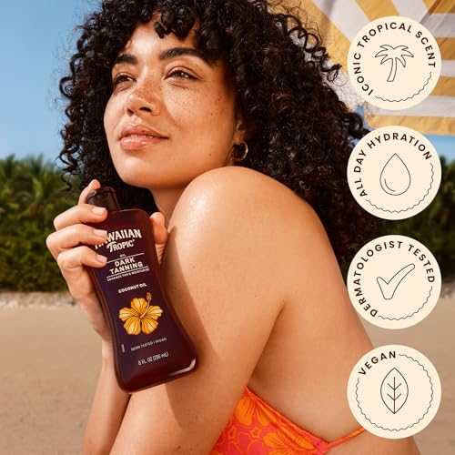 Hawaiian Tropic Dark Tanning Oil 2-Pack - 8 Fl Oz Each, Moisturizing Sun Oil with Coconut & Cocoa Butter