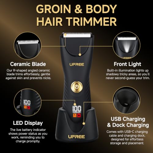 Ufree Body Hair Trimmer for Men - Waterproof, Ceramic Blade, LED