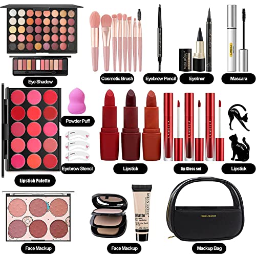 MISS ROSE M All In One Full Makeup Kit,Multipurpose Women's Makeup Sets,Beginners and Professionals Alike,Easy to Carry (Black)