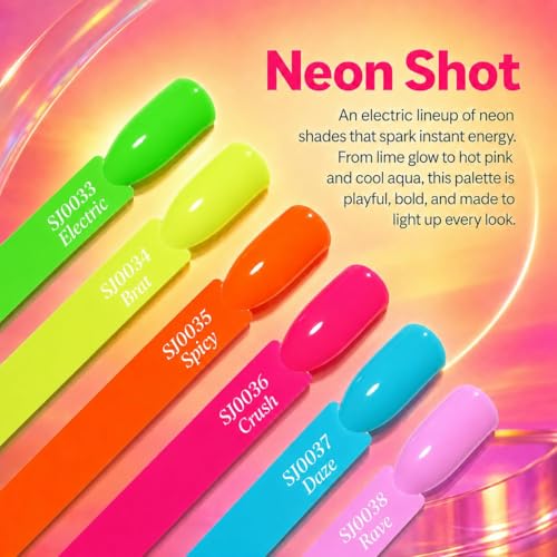 AZUREBEAUTY Neon Shot HEMA-Free 15ML Gel Polish Set - 6 Bright Colors for Nails
