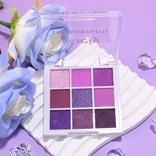 9 Color Purple Glitter Eyeshadow Palette - Matte Shimmer Smokey
