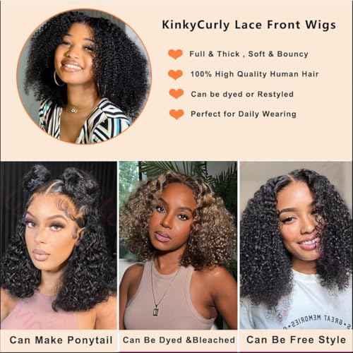 250% Density Curly Wig Human Hair 13x6 Lace Front Wigs Human Hair With Baby Hair Plucked Bleached Tiny Knots Kinky Curly Wig For Women Real Human Hair 20inch