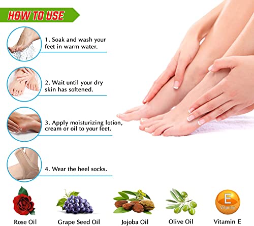 Moisturizing Heel Socks 2 Pairs for Dry Cracked Heels Soft Gel Lined Repair Spa Foot Care
