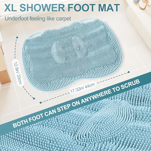 Foot Scrubber Mat Large Feet Scrubber + Pumice Stone 2 Pack for Shower Floor Bathtub - Dead Skin Callus Remover, Foot Spa Toes Between Brush Exfoliating Cleaner Pad in Shower Non-slip Messager, Blue