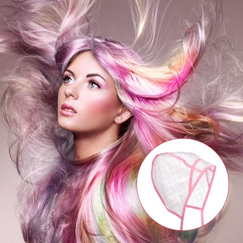 Bewudy 12 Pcs 4 Sets of Highlight Cap with Hooks, Hair Highlighting Caps, Highlight Hair Coloring Frosting Dye Kit for Salon Hair Dyeing Hairdressing (2 Blue + 2 Pink)