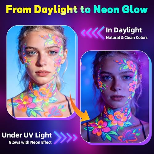 10-Color UV Reactive Body Paint Markers with Glow Effect
