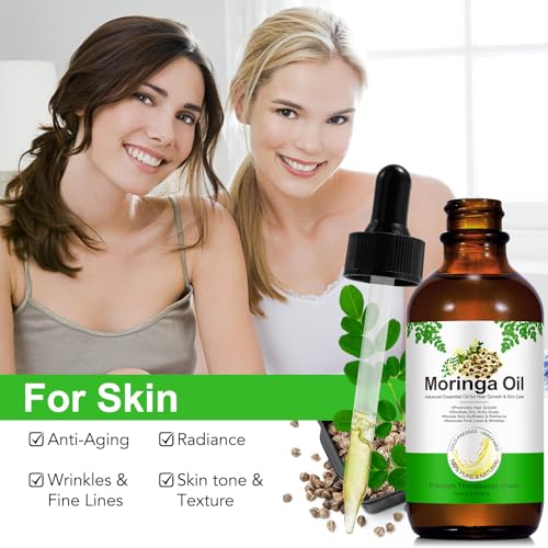Acorn + Oak Premium Organic Moringa Oil Cold-Pressed,Unrefined Moringa Oil for Hair Skin & Body Lightweight Face Oil, Natural Moisturizer in Glass Bottle 2 fl oz